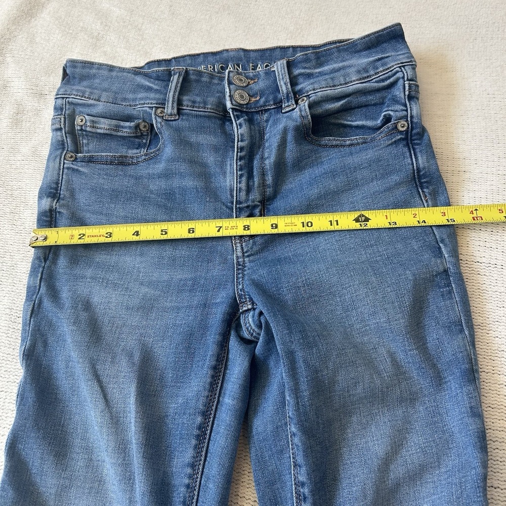 American Eagle Jeans Sz 6S Blue High Rise Artist Flare Stretch Denim 28x28.5 - Picture 11 of 16